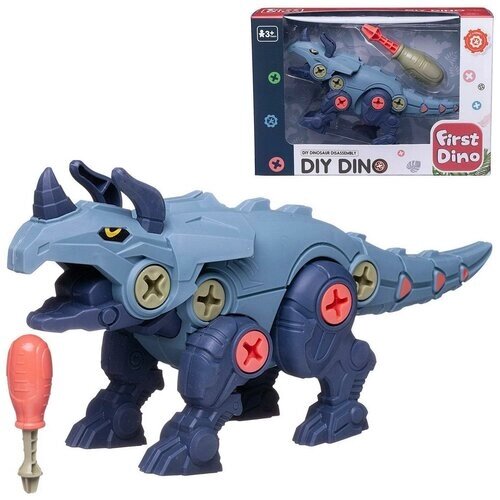 Junfa Toys Конструктор Динозаврик Мой первый динозавр. Трицератопс в наборе с отверткой от компании М.Видео - фото 1
