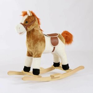 Качалка Лошадка детская для малышей / лошадка-качалка с деревянным основанием / каталка качалка-лошадка мягкая