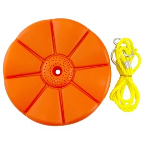 Качели подвесные пластиковые, диск на веревке, тарзанка, оранжевые