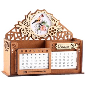 Календарь-карандашница "Птица", дуб-золото, мдф, 17х7,5х12 см 9193942
