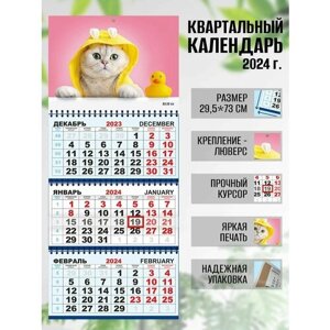 Календарь квартальный настенный 2024 г. Забавный кот