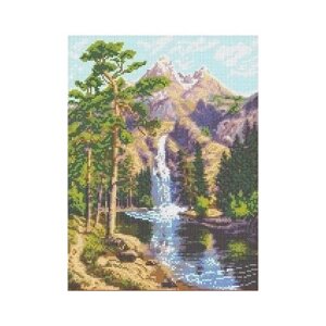 Канва для вышивания с рисунком Каролинка Горный водопад КК 006, многоцветный 23 х 30 см