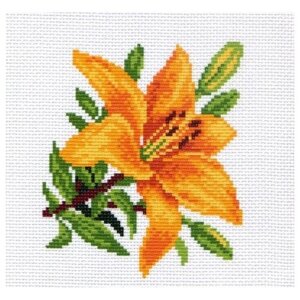 Канва для вышивания с рисунком Матрёнин Посад Лилия 0513-1, оранжевый/зеленый 12 х 14 см