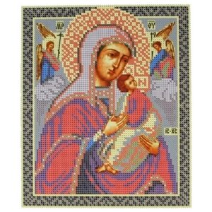 Канва для вышивания с рисунком NOVA SLOBODA Богородица Страстная БИС-9057, серый/красный 19 х 25 см