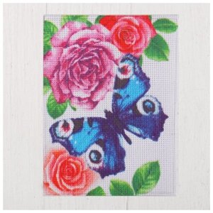 Канва для вышивки крестиком "Бабочка в цветах", 20х15 см