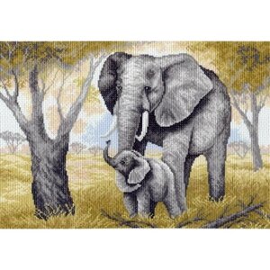 Канва с нанесенным рисунком Матренин Посад 0616 "Слониха со слонёнком", для вышивания крестом, 28х41 см