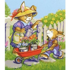 Канва с рисунком COLLECTION D*ART Кролики-садоводы, 22*30см