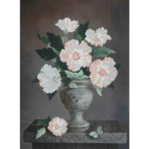 Канва с рисунком для вышивки бисером чаривна мить Белые цветы в вазе, 22*28см