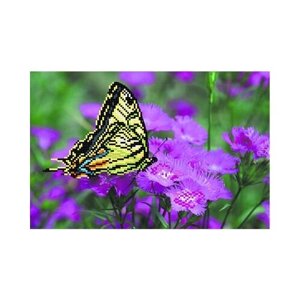 Канва/ткань с рисунком "Матренин посад" для вышивания бисером 28 см х 34 см 4000 "Бабочка на лиловых цветах"