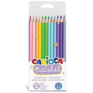 Карандаши 12 цветов Carioca Pastel, деревянные, шестигранные, нежные пастельные цвета. грифель 3,3 мм, ПВХ. европодвес