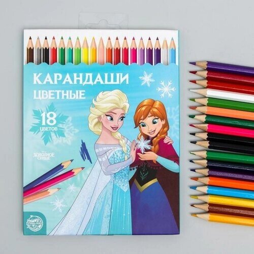 Карандаши 18 цветов, заточенные, шестигранные, картонная упаковка, европодвес, "Анна и Эльза", Холодное сердце от компании М.Видео - фото 1