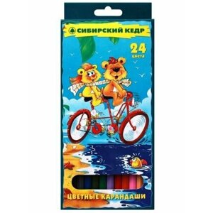 Карандаши 24 цвета "Мишки на велосипеде"175 мм. шестигранные.