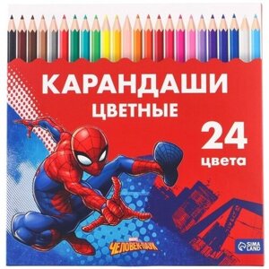 Карандаши 24 цвета "Супергерой", заточенные, шестигранные, картонная упаковка, европодвес, Человек-паук