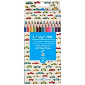 Карандаши BrunoVisconti, акварельные, 12 цветов , HappyColor, Арт. 30-0066, упаковка в ассортименте