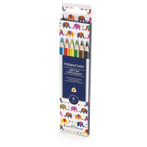 Карандаши BrunoVisconti, цветные, 6 цветов , HappyColor, Арт. 30-0051, упаковка в ассортименте от компании М.Видео - фото 1