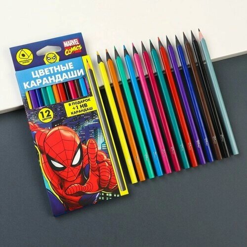 Карандаши цветные 12 цветов "Человек-паук" + чернографитный карандаш, Человек- паук от компании М.Видео - фото 1