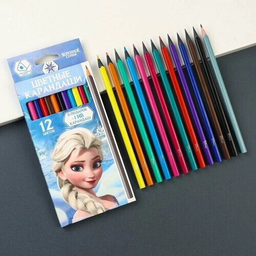 Карандаши цветные 12 цветов "Эльза" + чернографитный карандаш, Холодное сердце от компании М.Видео - фото 1