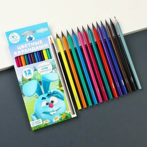 Карандаши цветные 12 цветов "Смешарики" + чернографитный карандаш, Смешарики от компании М.Видео - фото 1