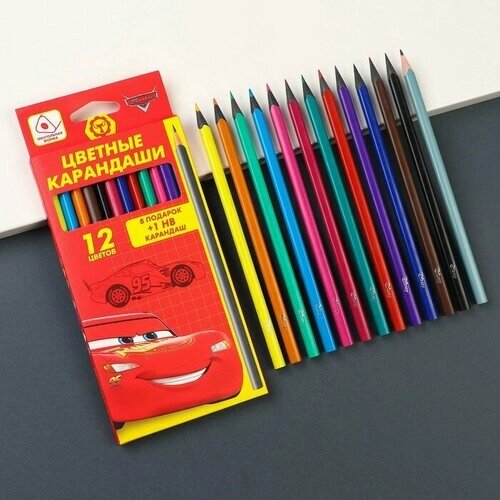 Карандаши цветные 12 цветов "Тачки" + чернографитный карандаш, Тачки от компании М.Видео - фото 1