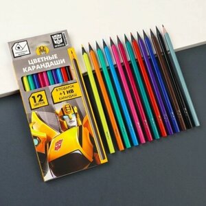 Карандаши цветные 12 цветов "Трансформеры"чернографитный карандаш, Transformers