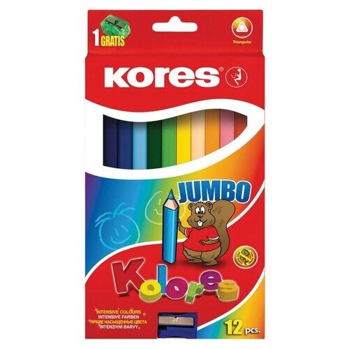 Карандаши цветные 12цв 3-гран, точилка Kores Jumbo 93512.01. от компании М.Видео - фото 1