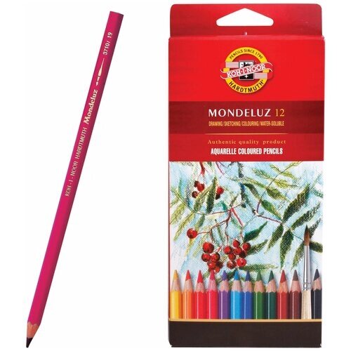 Карандаши цветные акварельные художественные KOH-I-NOOR "Mondeluz", 12 цветов, 3,8 мм, заточенные, европодвес, 3716/12, 3716012001KSRU от компании М.Видео - фото 1