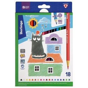 Карандаши цветные Berlingo "SuperSoft. Жил-был кот", 18цв, трехгран, заточен, картон, европодвес (арт. 297237)