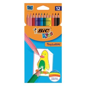 Карандаши цветные BIC "Tropicolors", 12 цветов, пластиковые, заточенные, европодвес, 8325666, 4 упаковки