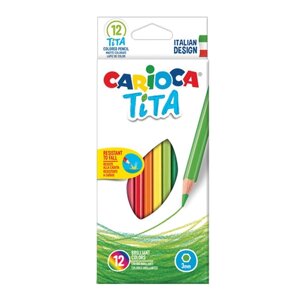 Карандаши цветные CARIOCA "Tita", 12 цветов, пластиковые, грифель 3 мм, шестигранные, европодвес, 42793, 4 упаковки