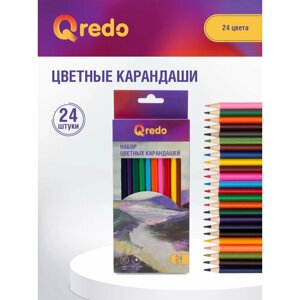 Карандаши цветные деревянные QREDO "MOUNTAIN RIVER", 24 цветов, гриф. d=3мм, трехгранные