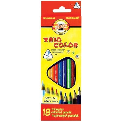 Карандаши цветные Koh-I-Noor Triocolor 18 цветов трехгранные от компании М.Видео - фото 1