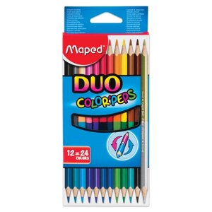 Карандаши цветные MAPED (Франция) Color Pep's", 24 цвета, трехгранные, из липы, двусторонние, 829600, 2 упаковки