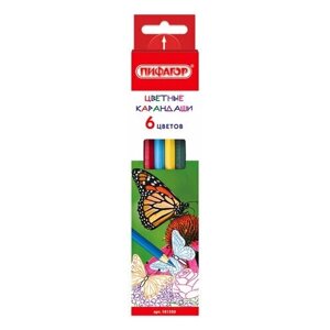 Карандаши цветные пифагор "бабочки" 6 цветов классические заточенные, 24 шт