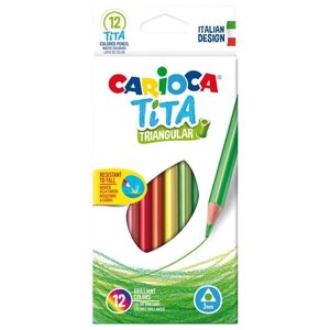 Карандаши цветные пластиковые Carioca "Tita", 12цв, трехгран, заточен, картон, европодвес (арт. 262579)