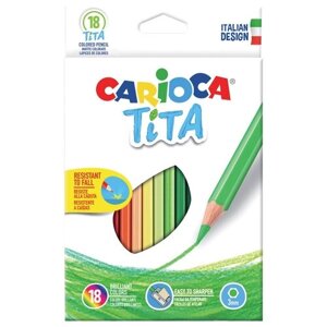 Карандаши цветные пластиковые Carioca "Tita", 18цв, заточен, картон, европодвес, 262578