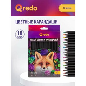 Карандаши цветные пластиковые QREDO "FOX", 18 цветов, гриф. d=3мм, трехгранные