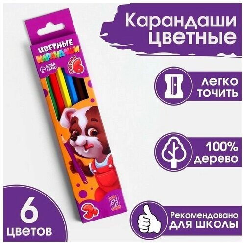 Карандаши цветные, заточенные, шестигранные 6 цветов, корпус деревянный, картонная коробка с европодвесом. от компании М.Видео - фото 1