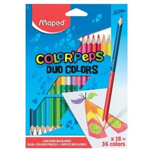 Карандаши двусторонние MAPED (Франция) Color'Peps Duo», 18 штук, 36 цветов, трехгранные