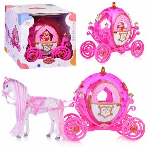 Карета 369B "Розовая мечта" с лошадкой, в коробке