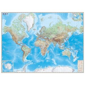 Карта мира обзорная. 1:15М. 190 х 140 см. Ламинированная. Диэмби. (большой размер)