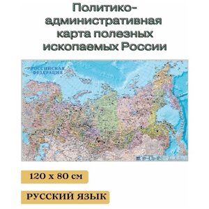 Карта полезных ископаемых России 120*80 см