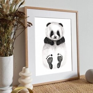 Картина Метрика Отпечаток ножки слепок для новорожденного Панда