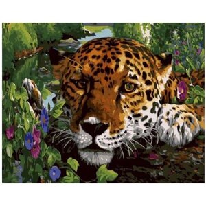 Картина по номерам 000 Hobby Home Леопард в цветах 40х50