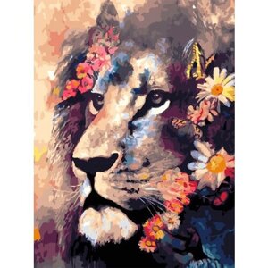 Картина по номерам 000 Hobby Home Лев в цветах 40х50
