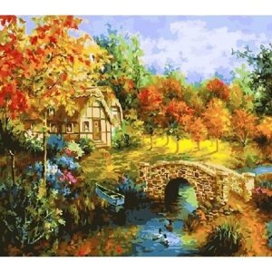 Картина по номерам 000 Hobby Home "Осенний мостик"