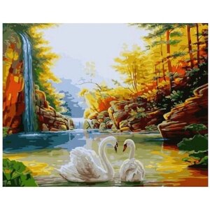 Картина по номерам 000 Hobby Home Пара лебедей у осеннего водопада 40х50