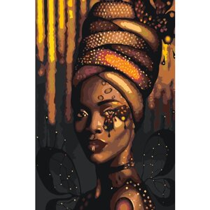 Картина по номерам Африканка с бабочками на стену