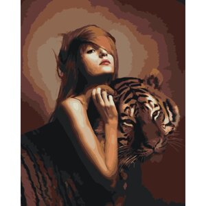 Картина по номерам Девушка с тигром на стену