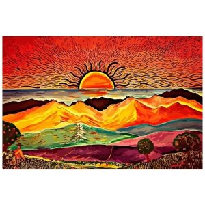 Картина по номерам Хиппи Арт (Пейзаж, Солнце, Любовь, Мир, Дружба) - 8560 Г 60x40