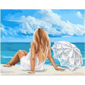 Картина по номерам на холсте 40х50 на подрамнике. GX43377 Девушка на пляже